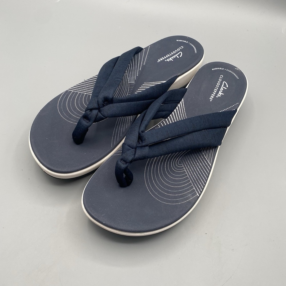 Clarks Cloudsteppers Womens 12 Arla Kaylie Navy Blue‎ Thong Sandals Flip Flops